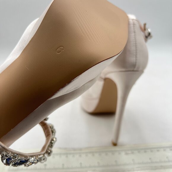 Sho Light Pink Pointed Toe High Heel Platform Pumps Cross Rhinestone Strap Shoes - Picture 6 of 8